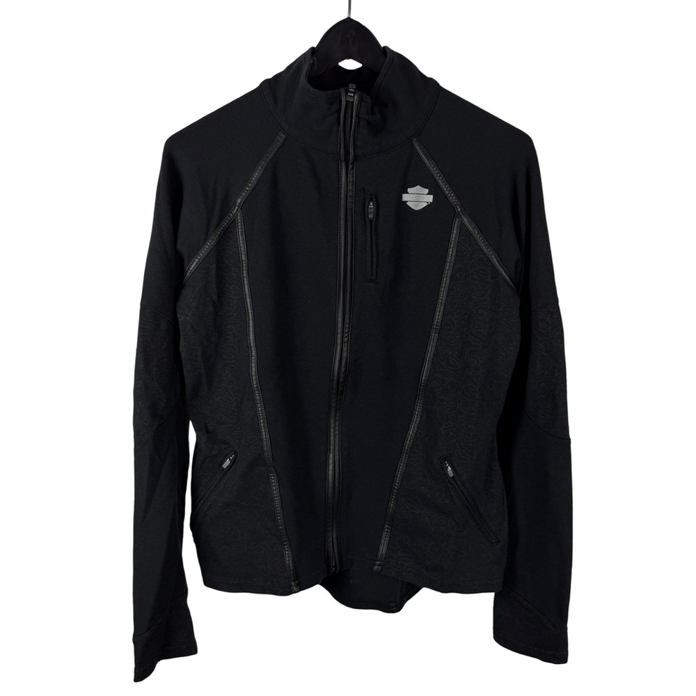 Women’s Y2K Harley Davidson Motorcycle Cute Lace Black Biker Jacket Size M